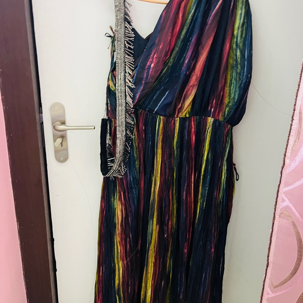 Black Multi colour gown , off shoulder with belt ! - Picture 7 of 13